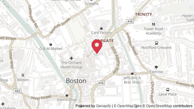 Map showing the location of Boston Theory Test Centre