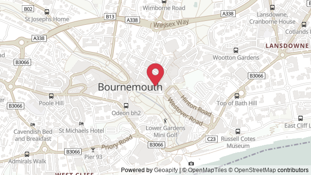 Map showing the location of Bournemouth Theory Test Centre