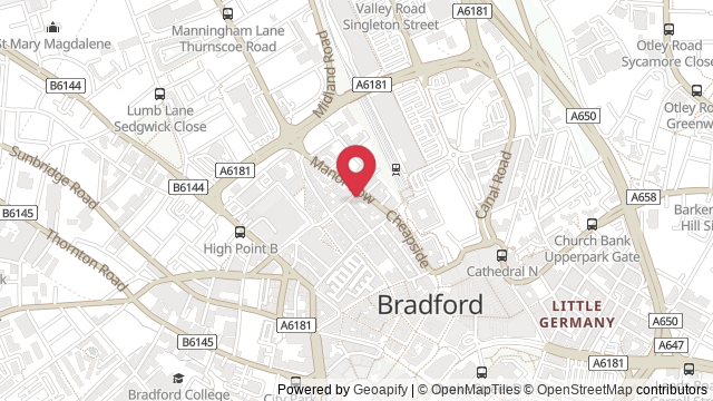 Map showing the location of Bradford Theory Test Centre