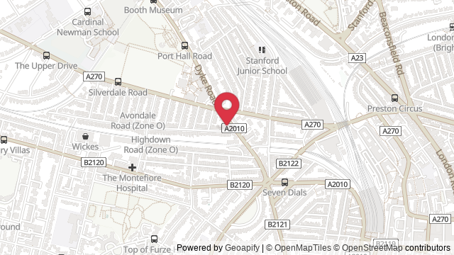 Map showing the location of Brighton Theory Test Centre
