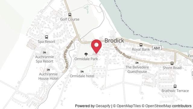 Map showing the location of Brodick (Isle of Arran) Theory Test Centre