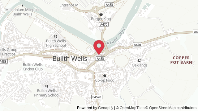 Map showing the location of Builth Wells Theory Test Centre