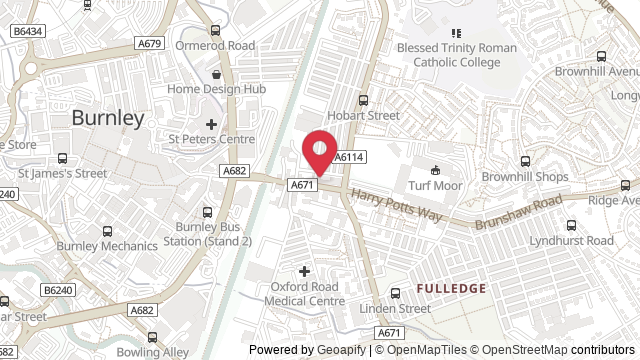Map showing the location of Burnley Theory Test Centre