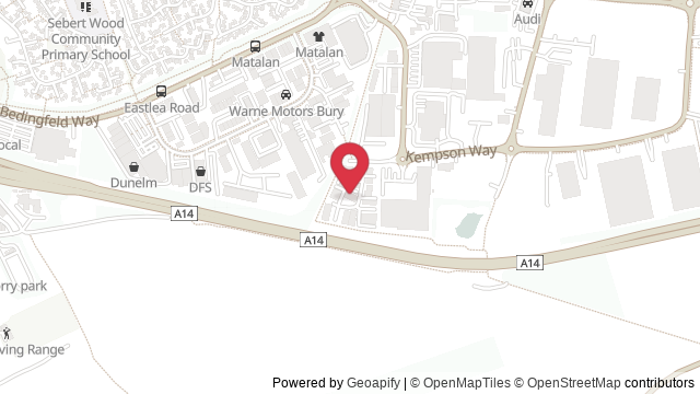 Map showing the location of Bury St Edmunds Theory Test Centre