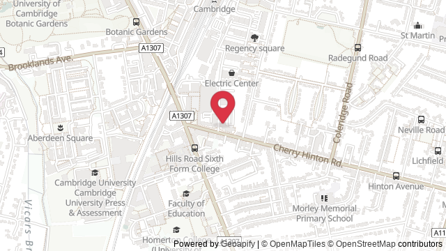 Map showing the location of Cambridge Theory Test Centre