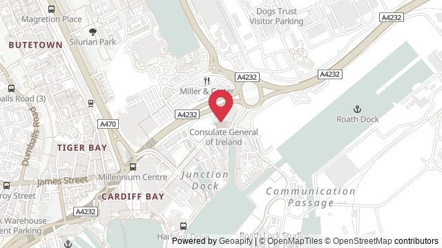 Map showing the location of Cardiff Theory Test Centre