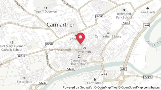 Map showing the location of Carmarthen Theory Test Centre