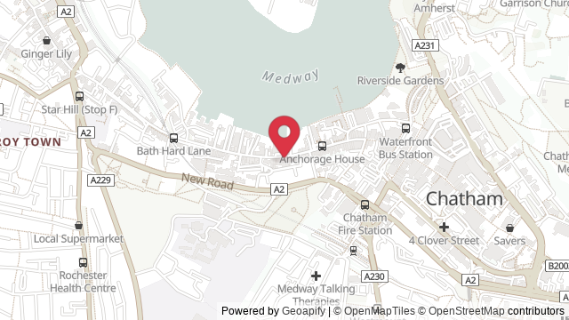 Map showing the location of Chatham Theory Test Centre