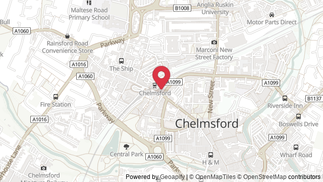 Map showing the location of Chelmsford Theory Test Centre