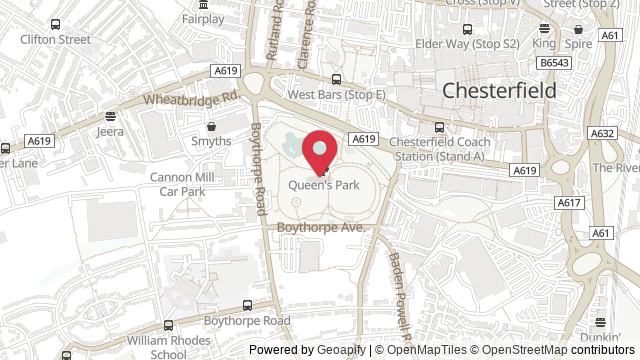 Map showing the location of Chesterfield Theory Test Centre