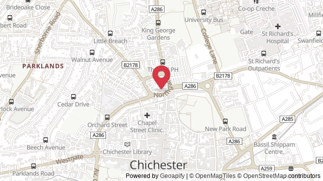 Map showing the location of Chichester Theory Test Centre