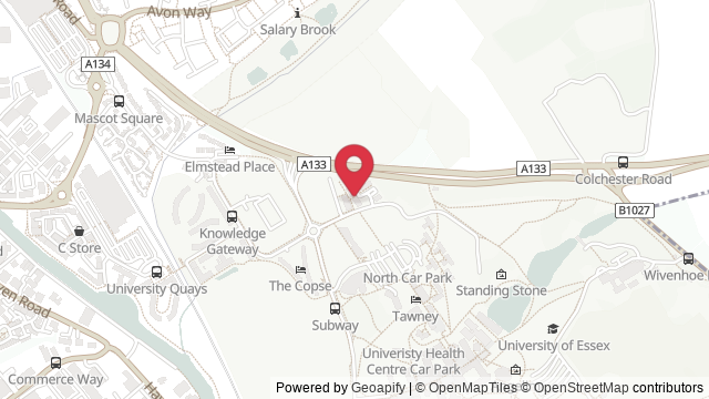 Map showing the location of Colchester Theory Test Centre