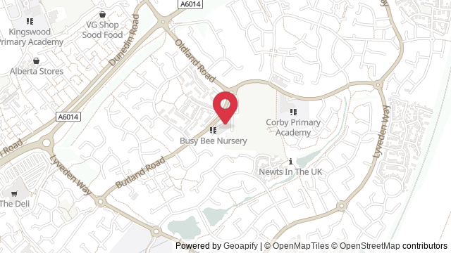 Map showing the location of Corby Theory Test Centre