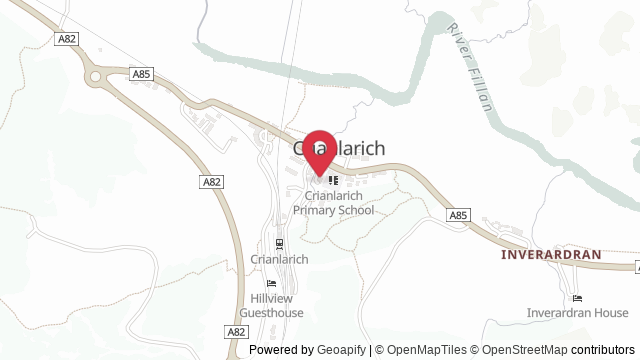 Map showing the location of Crianlarich Theory Test Centre