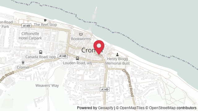 Map showing the location of Cromer Theory Test Centre