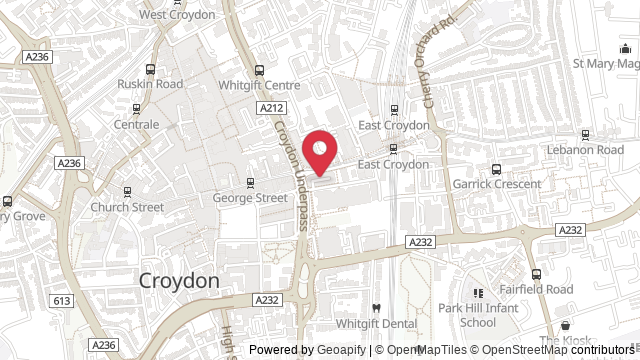 Map showing the location of Croydon Theory Test Centre