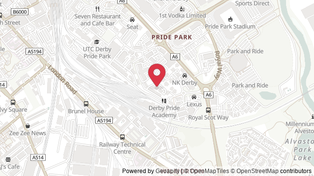 Map showing the location of Derby Theory Test Centre
