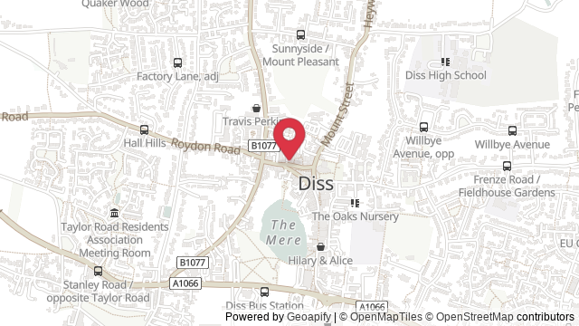 Map showing the location of Diss Theory Test Centre