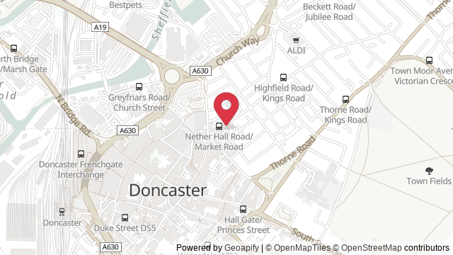 Map showing the location of Doncaster Theory Test Centre