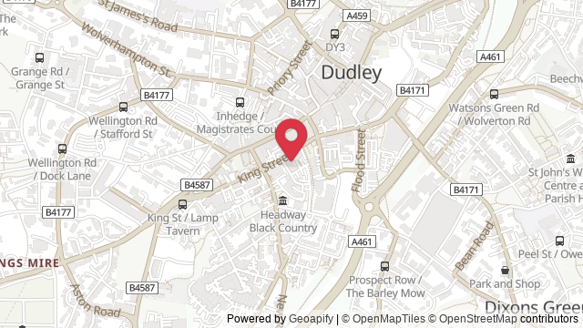 Map showing the location of Dudley Theory Test Centre