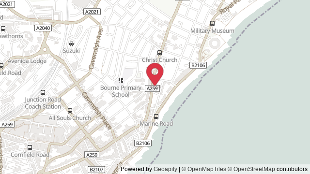 Map showing the location of Eastbourne Theory Test Centre