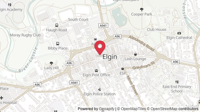 Map showing the location of Elgin Theory Test Centre