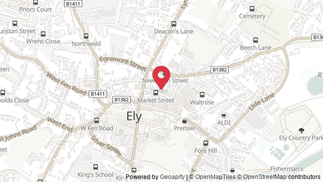 Map showing the location of Ely Theory Test Centre