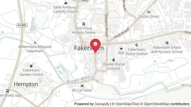 Map showing the location of Fakenham Theory Test Centre
