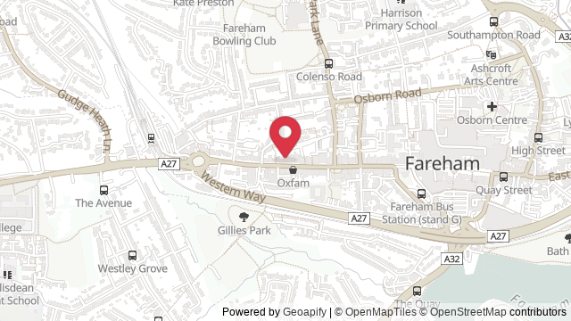 Map showing the location of Fareham Theory Test Centre