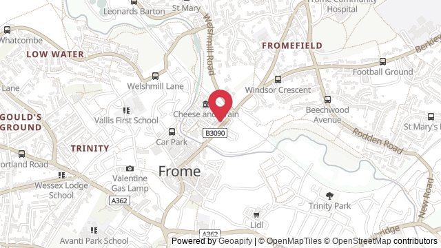 Map showing the location of Frome Theory Test Centre
