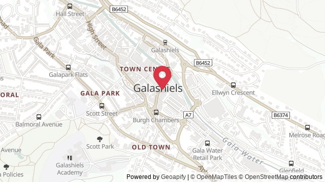 Map showing the location of Galashiels Theory Test Centre