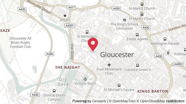 Map showing the location of Gloucester Theory Test Centre