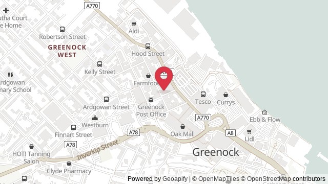 Map showing the location of Greenock Theory Test Centre