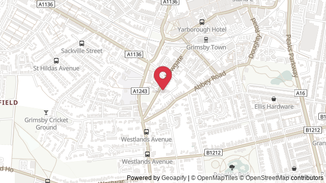 Map showing the location of Grimsby Theory Test Centre