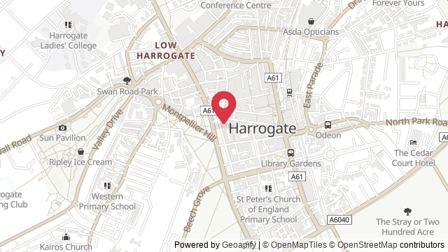 Map showing the location of Harrogate Theory Test Centre