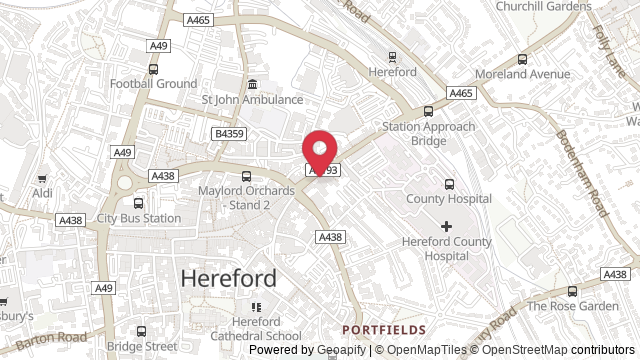Map showing the location of Hereford Theory Test Centre