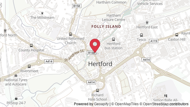 Map showing the location of Hertford Theory Test Centre