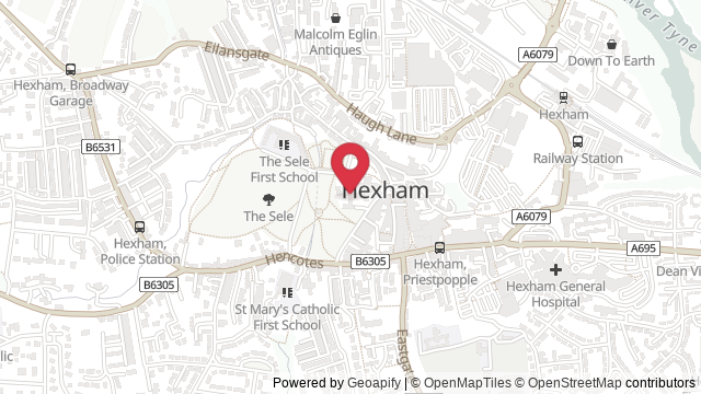 Map showing the location of Hexham Theory Test Centre