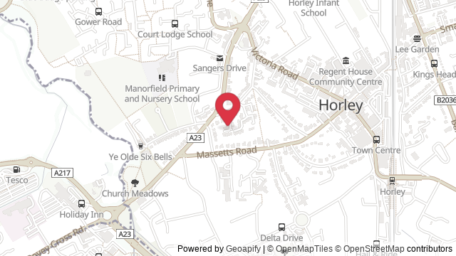 Map showing the location of Horley Theory Test Centre