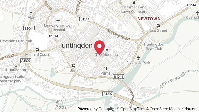 Map showing the location of Huntingdon Theory Test Centre