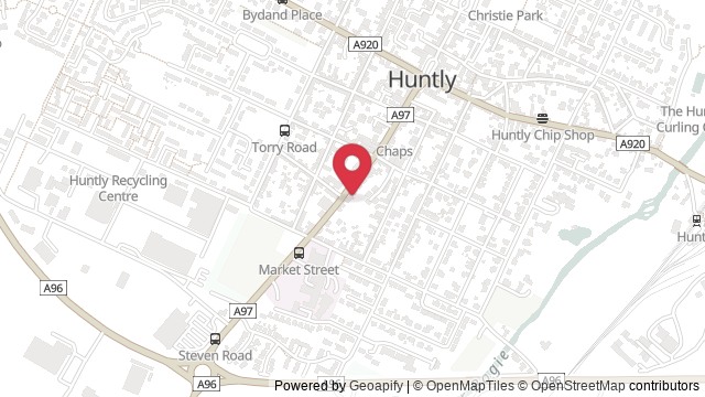 Map showing the location of Huntly Theory Test Centre