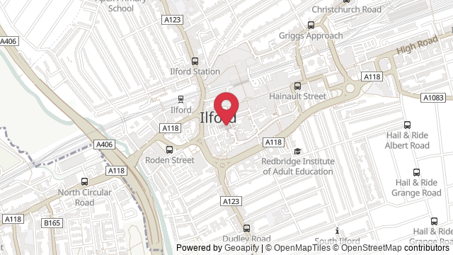 Map showing the location of Ilford Theory Test Centre