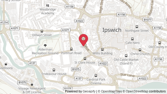 Map showing the location of Ipswich Theory Test Centre