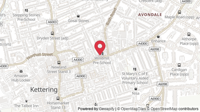 Map showing the location of Kettering Theory Test Centre