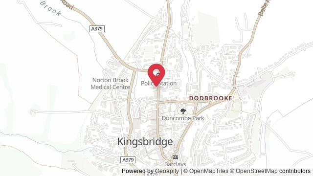 Map showing the location of Kingsbridge Theory Test Centre