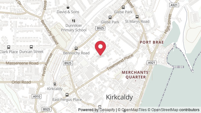 Map showing the location of Kirkcaldy Theory Test Centre