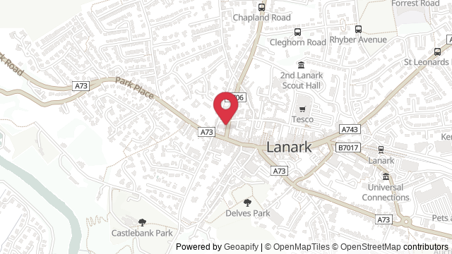 Map showing the location of Lanark Theory Test Centre