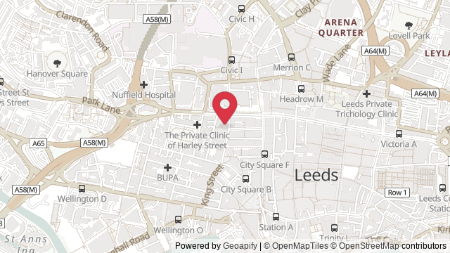 Map showing the location of Leeds Theory Test Centre