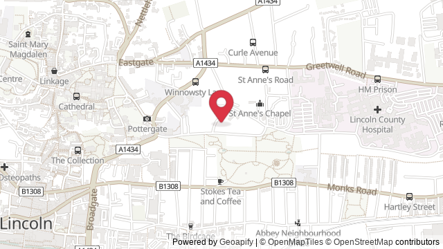 Map showing the location of Lincoln Theory Test Centre