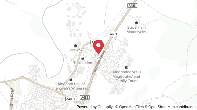 Map showing the location of Llandrindod Wells Theory Test Centre